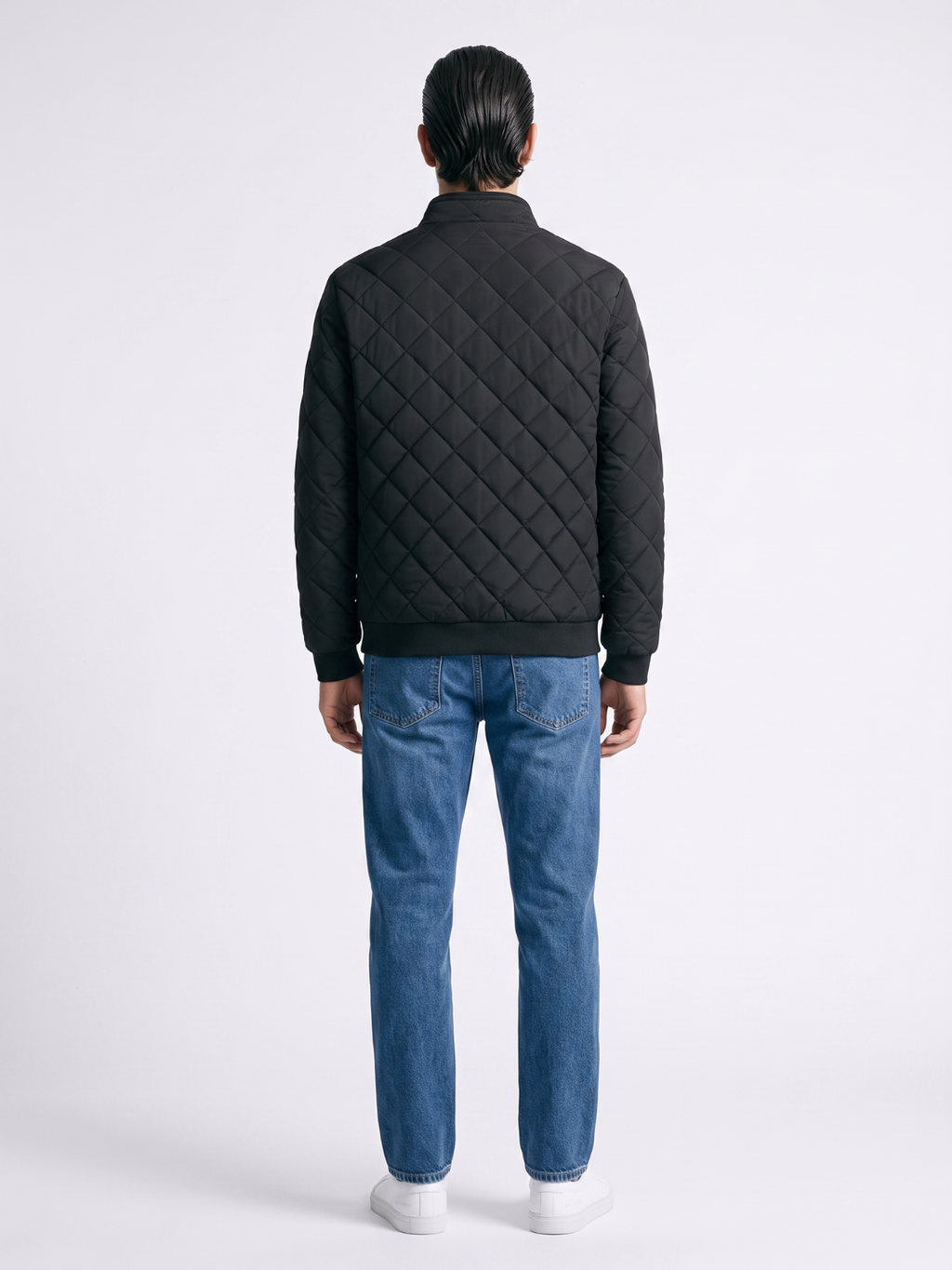 Diamond Quilted Stand Collar Black Jacket