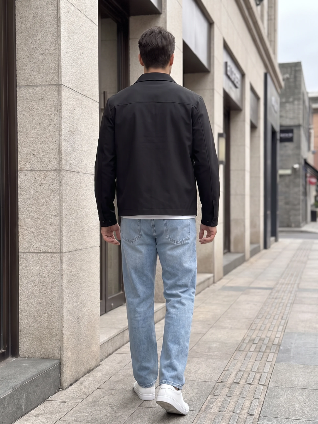 Snap Cuff Point Collar Black Bomber Jacket