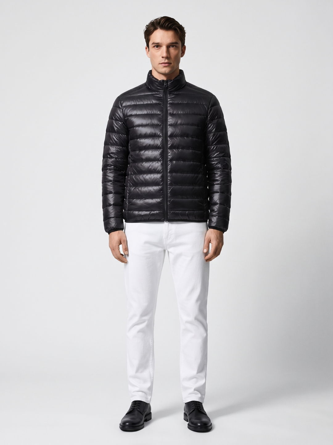 Lightweight Channel-Quilted Black Puffer Jacket