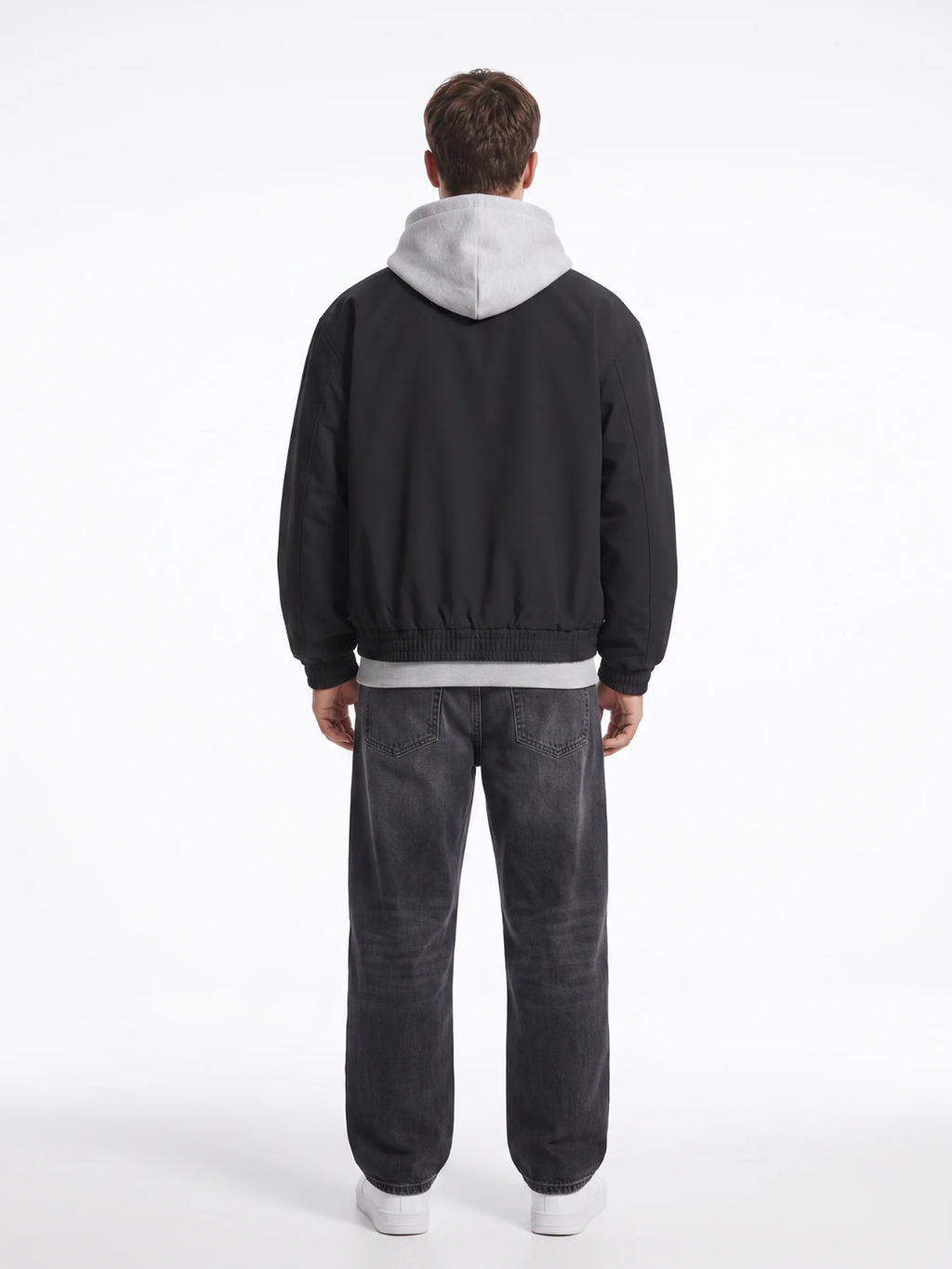 Ribbed Cuff Point Collar Black Bomber Jacket