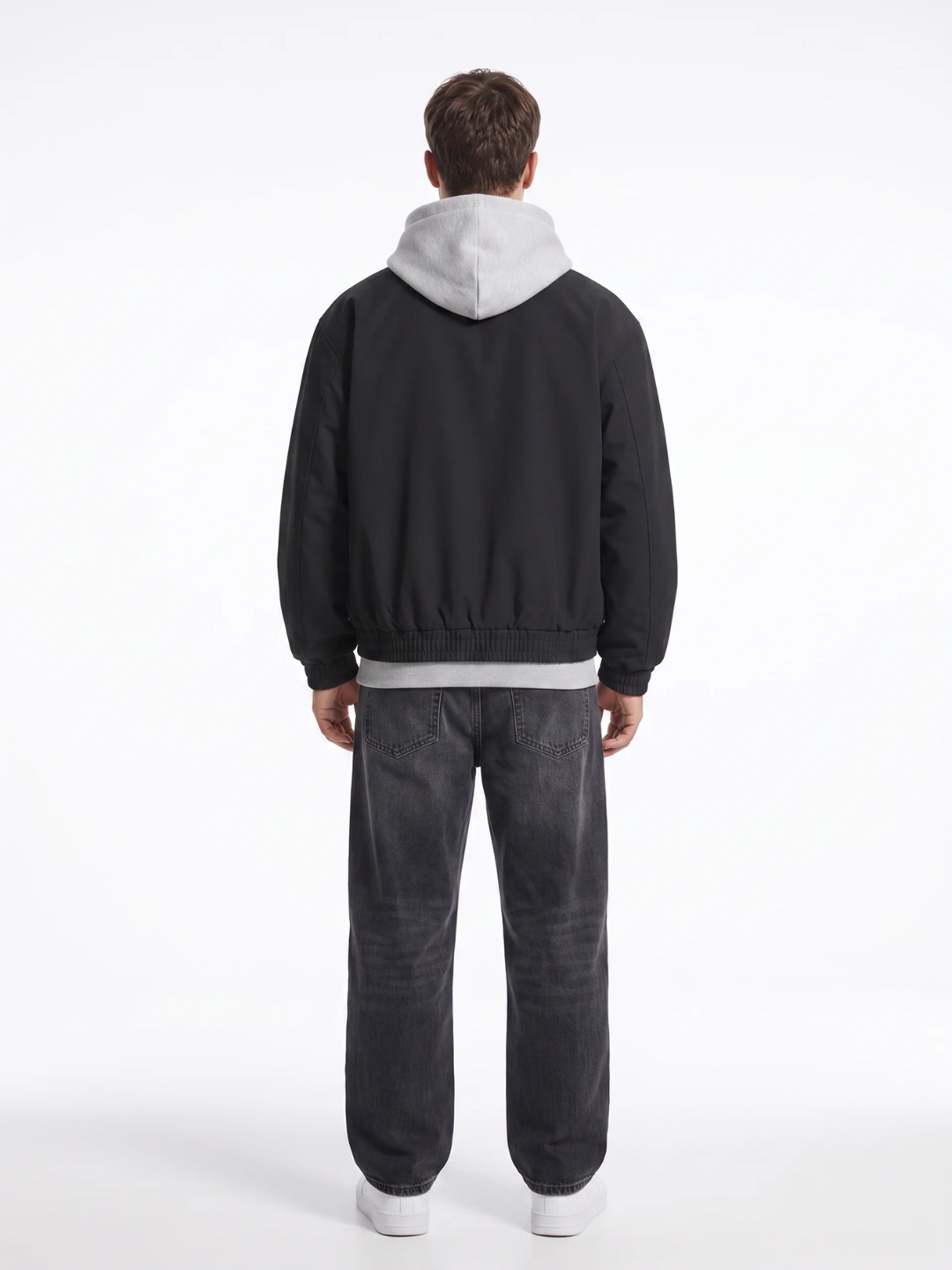 Ribbed Cuff Point Collar Black Bomber Jacket