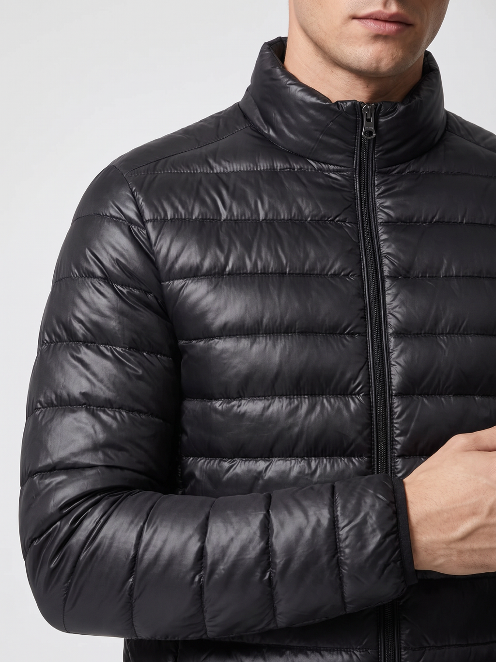Lightweight Channel-Quilted Black Puffer Jacket