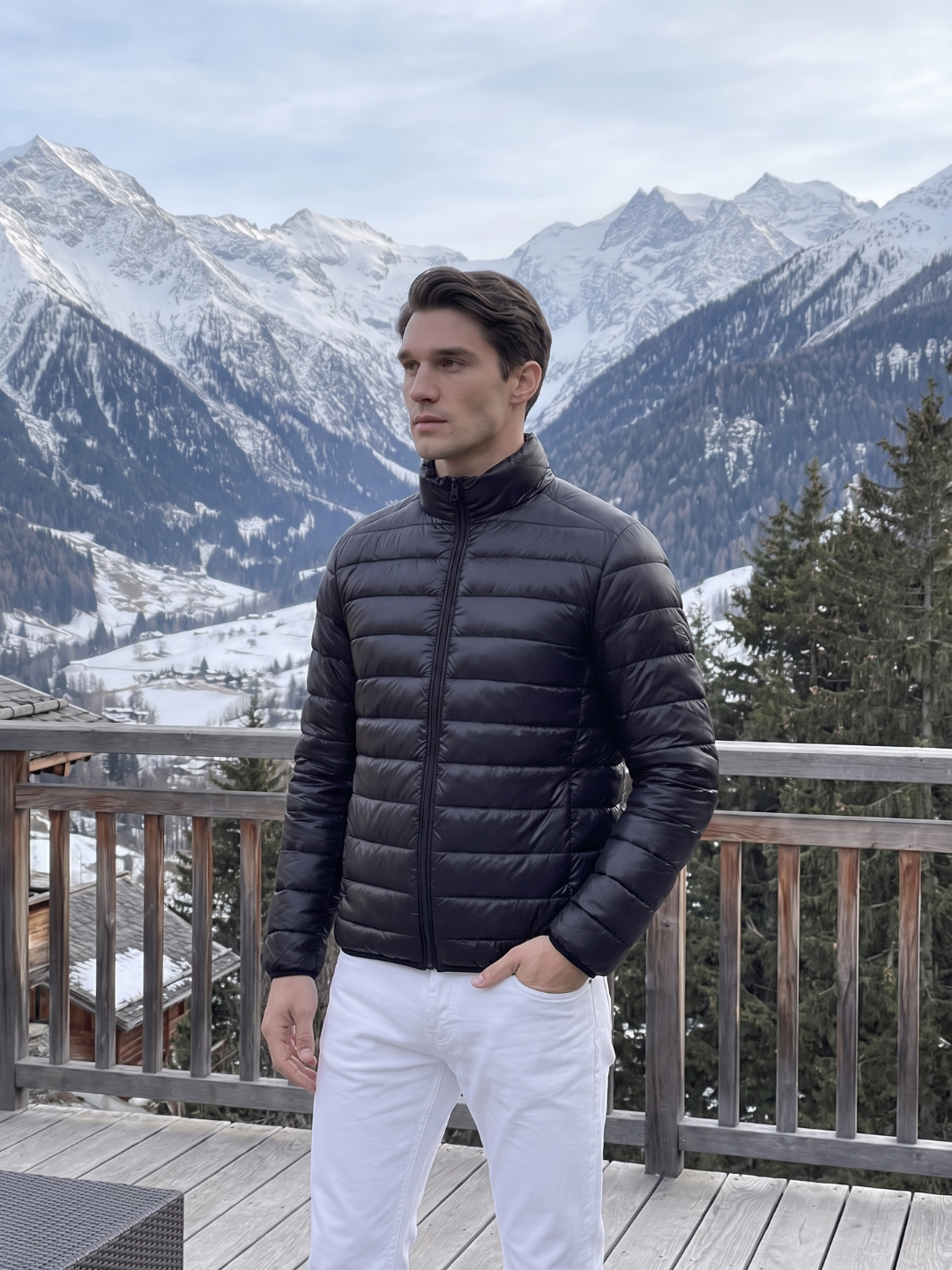 Lightweight Channel-Quilted Black Puffer Jacket