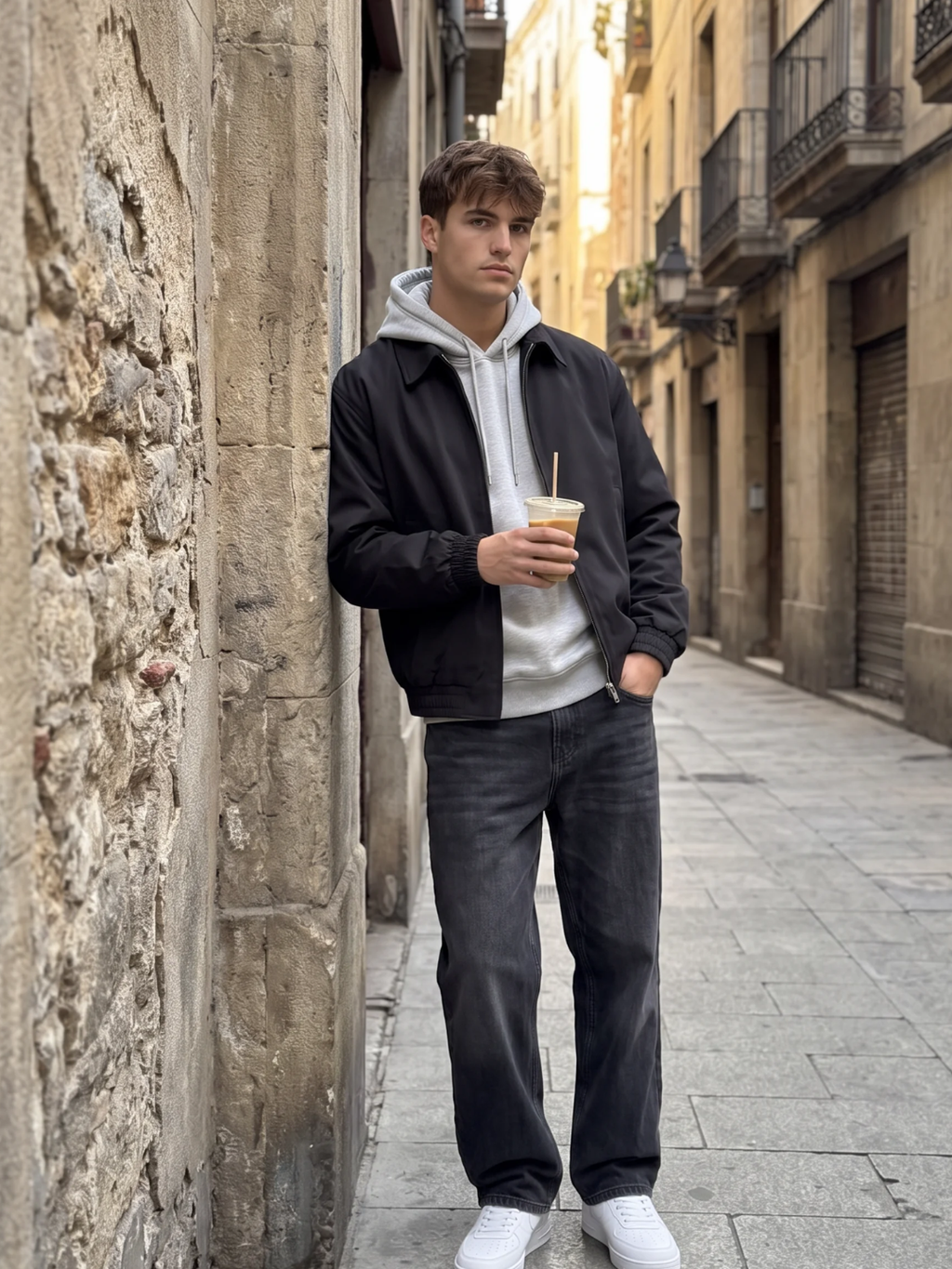 Ribbed Cuff Point Collar Black Bomber Jacket