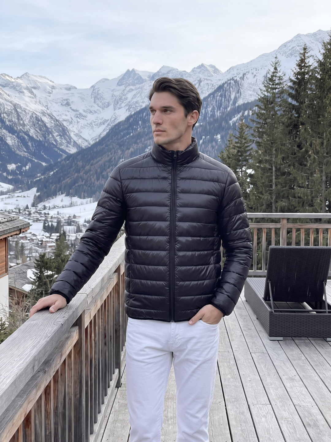 Lightweight Channel-Quilted Black Puffer Jacket
