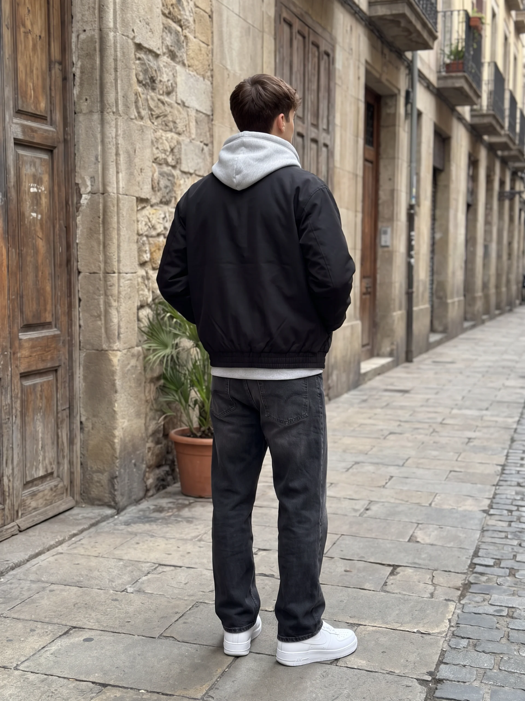 Ribbed Cuff Point Collar Black Bomber Jacket