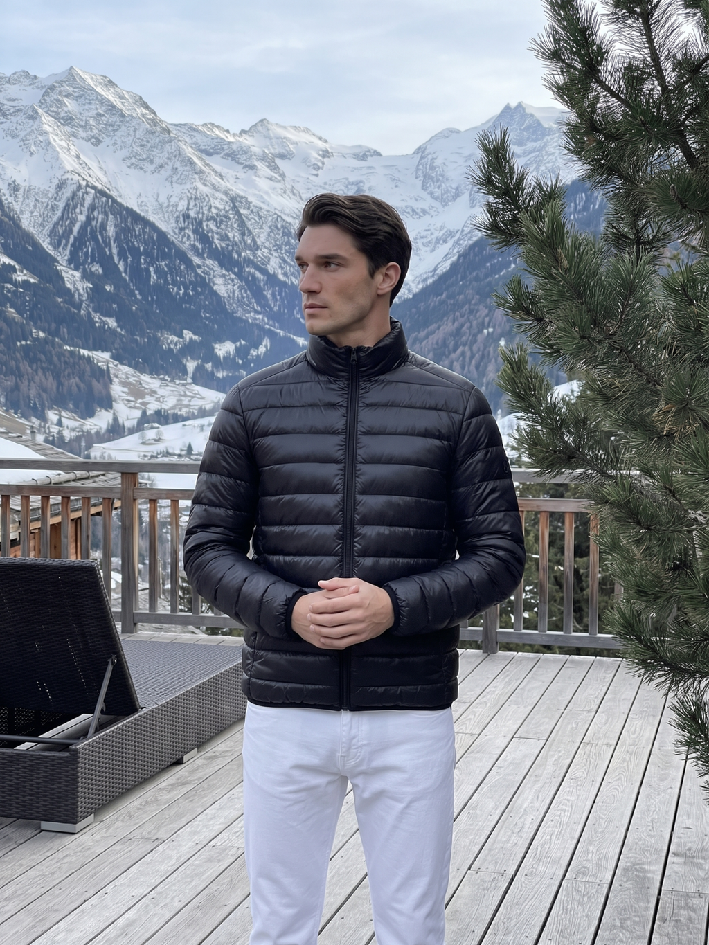 Lightweight Channel-Quilted Black Puffer Jacket
