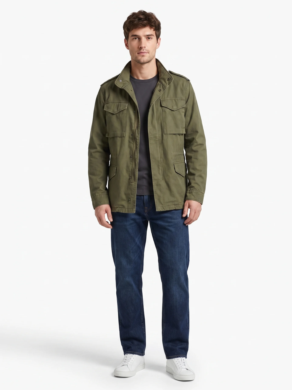 Four-Pocket Epaulette Olive Field Jacket