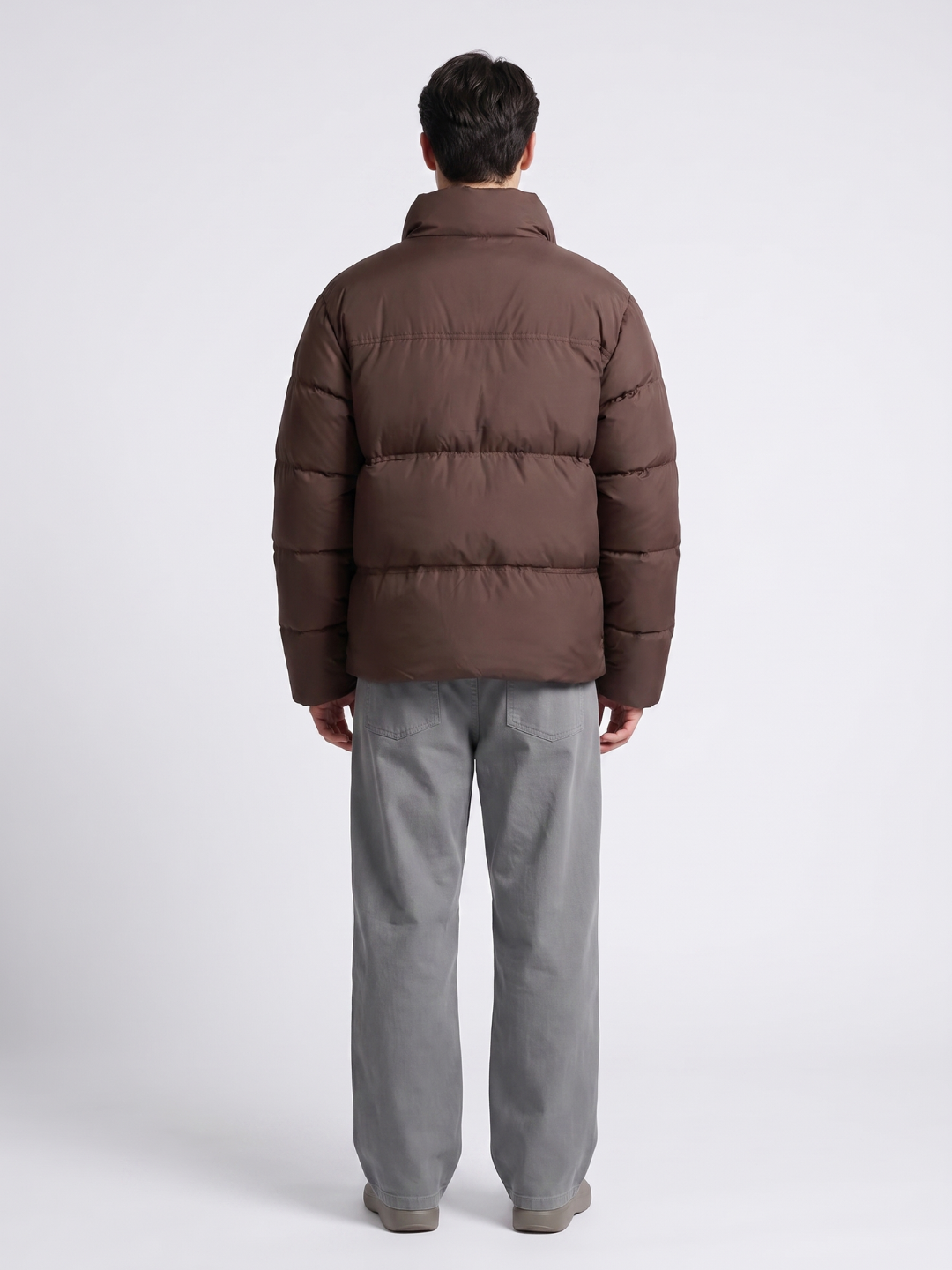 Wide-Baffle Chocolate Brown Puffer Jacket