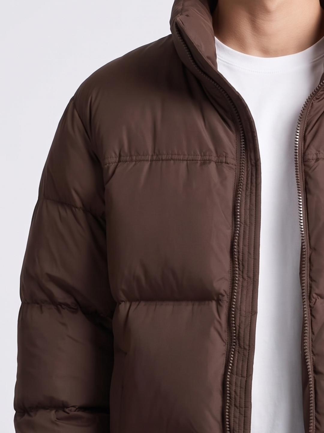 Wide-Baffle Chocolate Brown Puffer Jacket