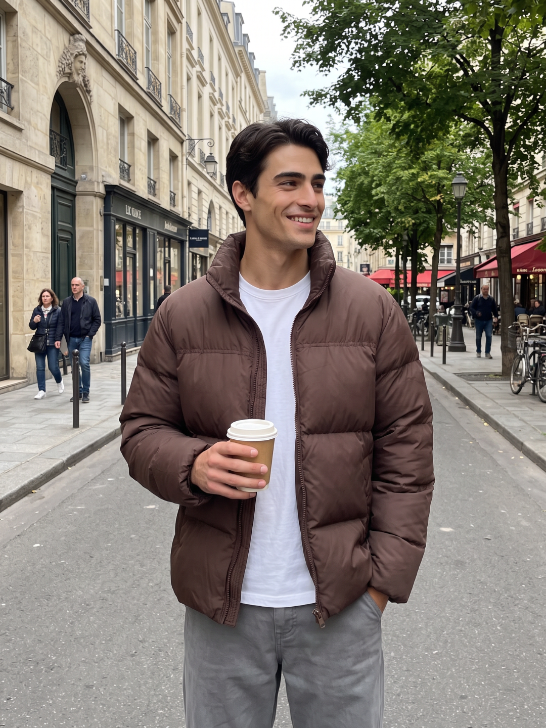 Wide-Baffle Chocolate Brown Puffer Jacket