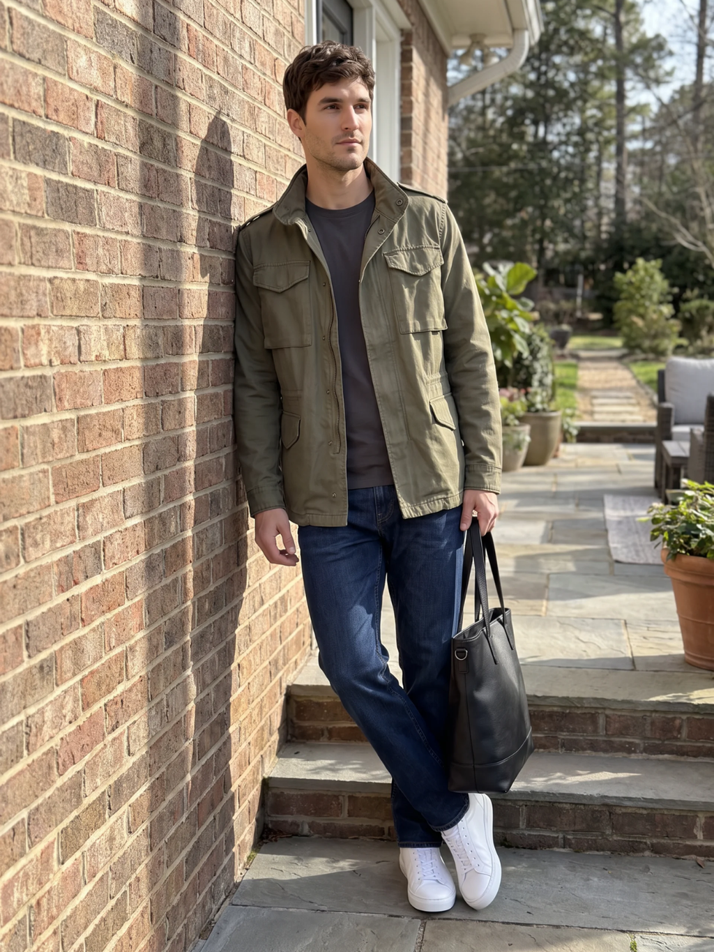 Four-Pocket Epaulette Olive Field Jacket