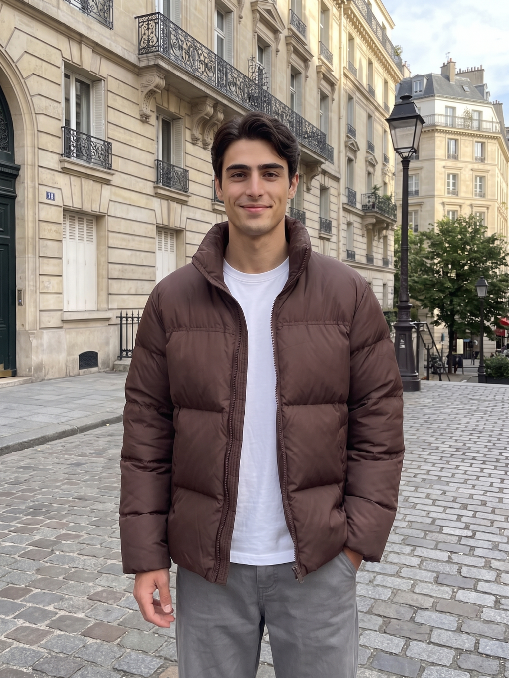 Wide-Baffle Chocolate Brown Puffer Jacket