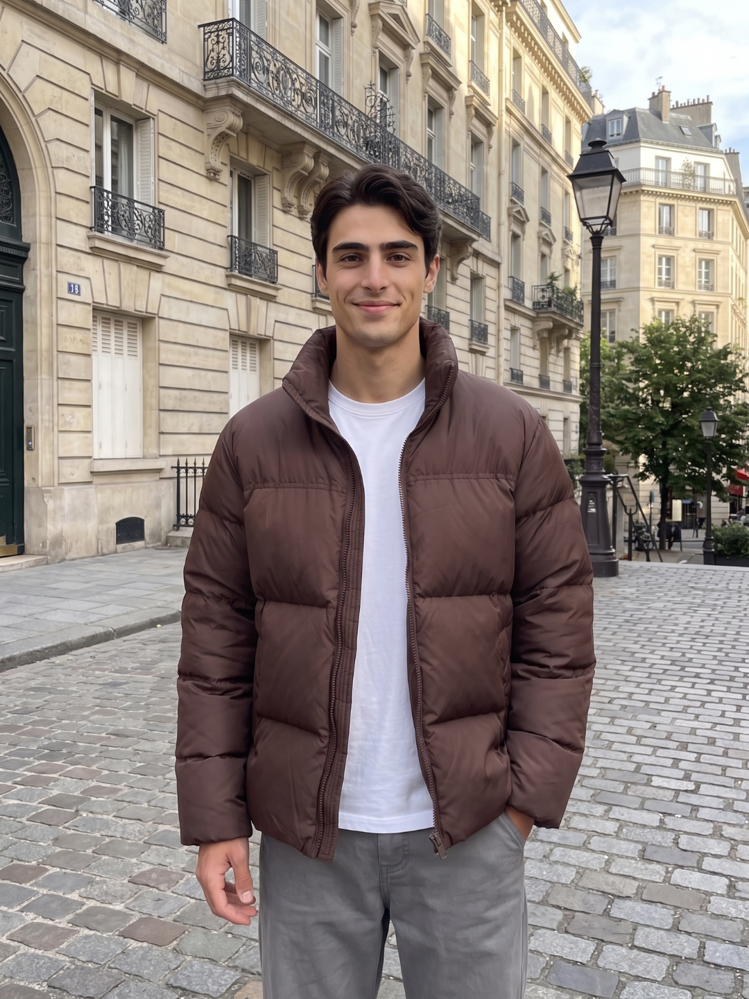 Wide-Baffle Chocolate Brown Puffer Jacket
