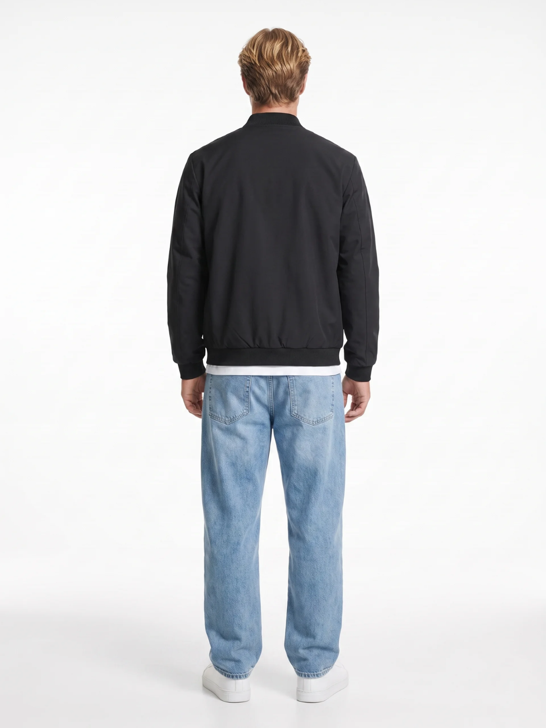Sleek Ribbed-Trim Black Bomber Jacket