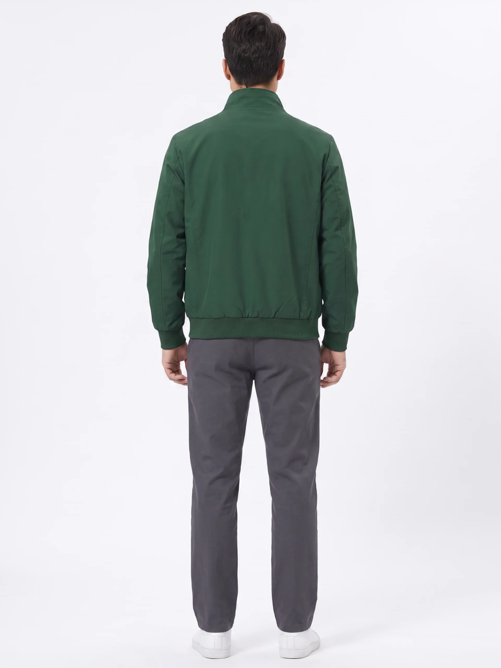Checked-Lining Stand Collar Green Harrington Jacket
