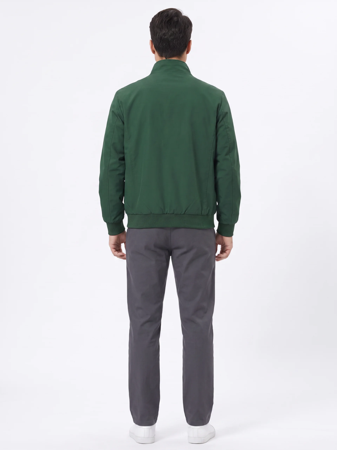 Checked-Lining Stand Collar Green Harrington Jacket