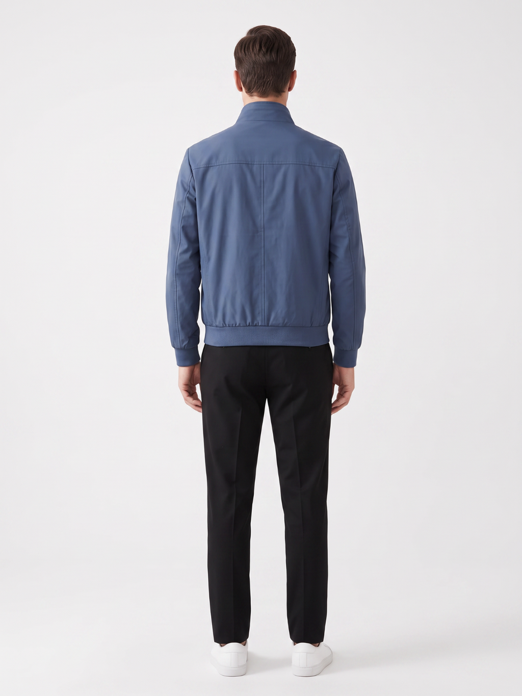 Stand Collar Zip Pocket Slate Blue Leather Jacket