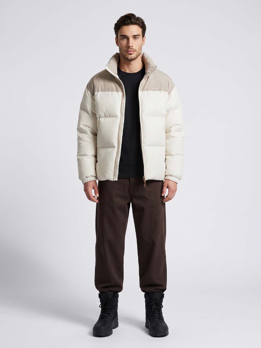 Colorblock Boxy Cream Puffer Jacket