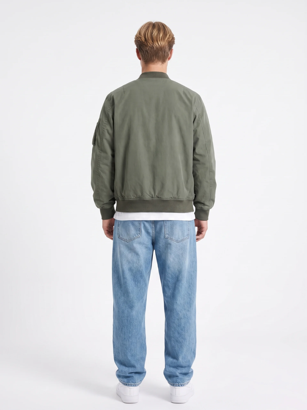 Snap Pocket Olive Green Bomber Jacket