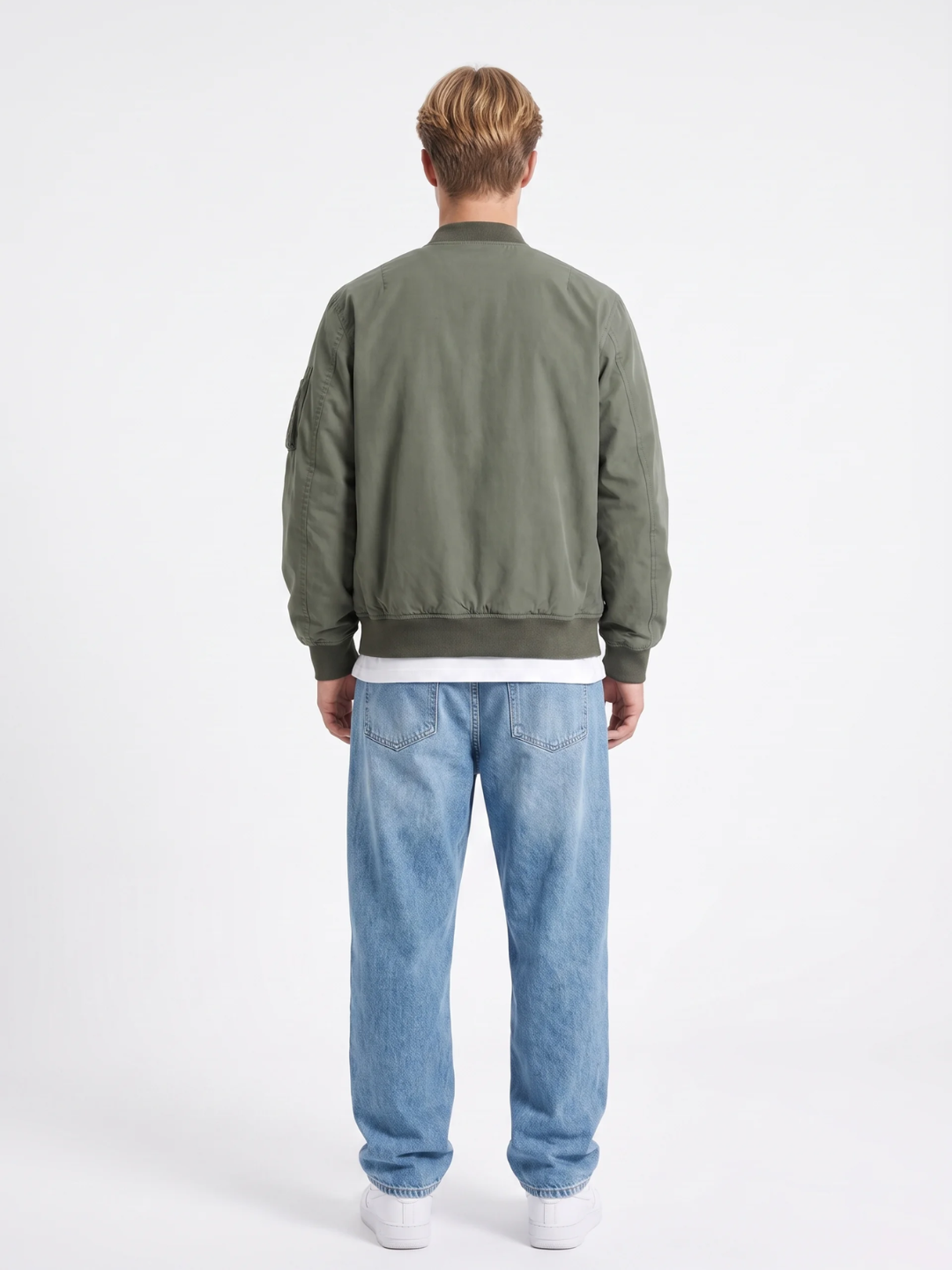 Snap Pocket Olive Green Bomber Jacket