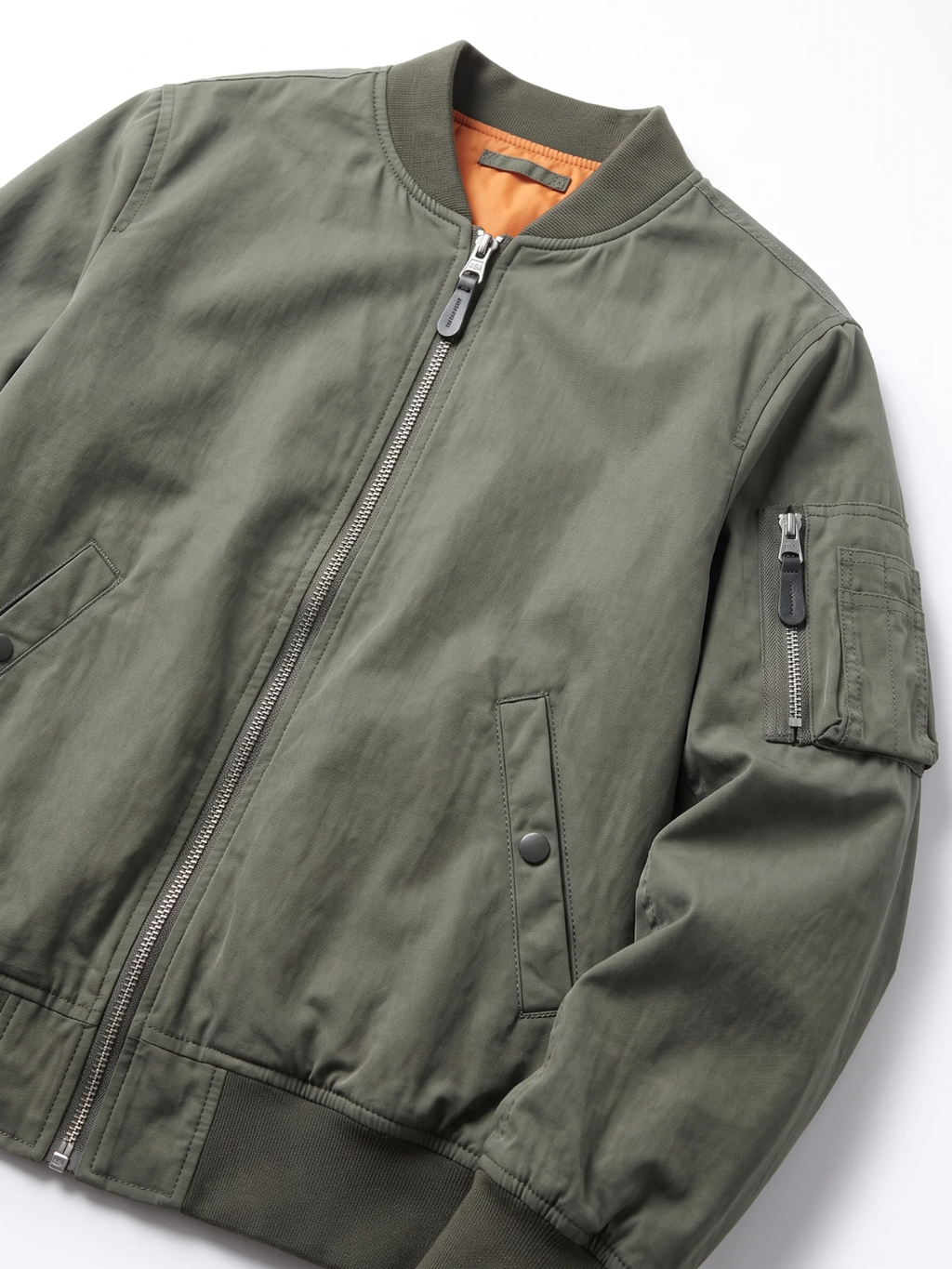 Snap Pocket Olive Green Bomber Jacket