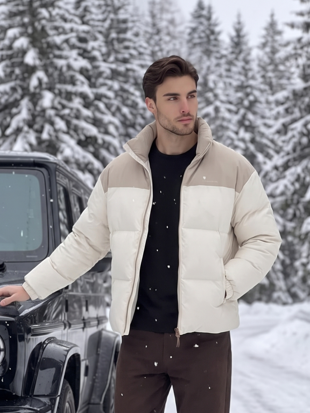 Colorblock Boxy Cream Puffer Jacket