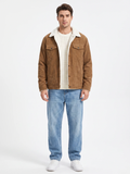 Sherpa-Lined Corduroy Tan Bomber Jacket