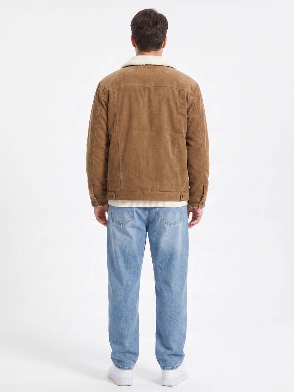 Sherpa-Lined Corduroy Tan Bomber Jacket