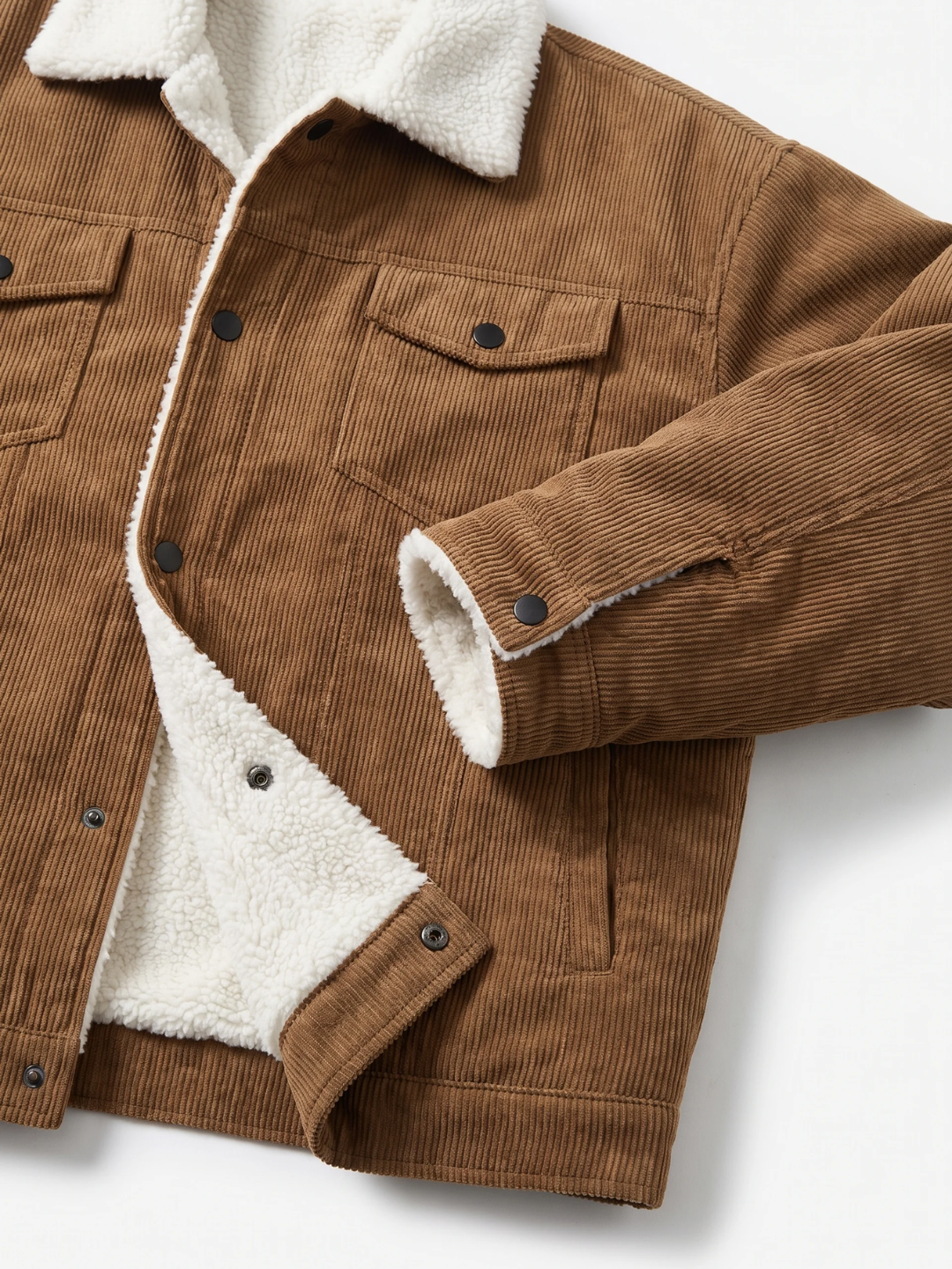 Sherpa-Lined Corduroy Tan Bomber Jacket