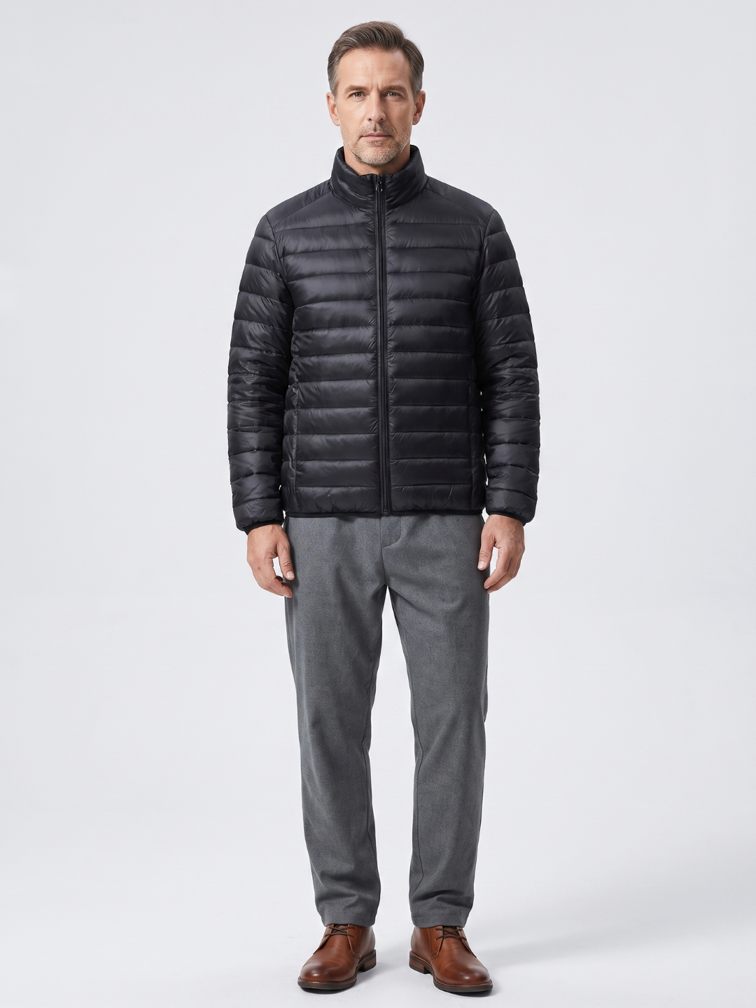 Stand Collar Packable Black Puffer Jacket