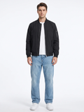 Sleeve Pocket Ribbed Trim Black Bomber Jacket