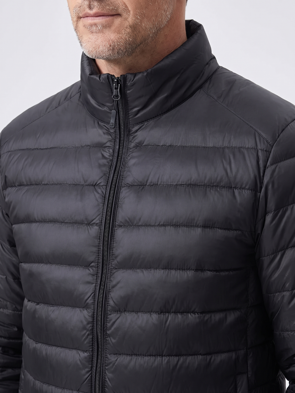 Stand Collar Packable Black Puffer Jacket
