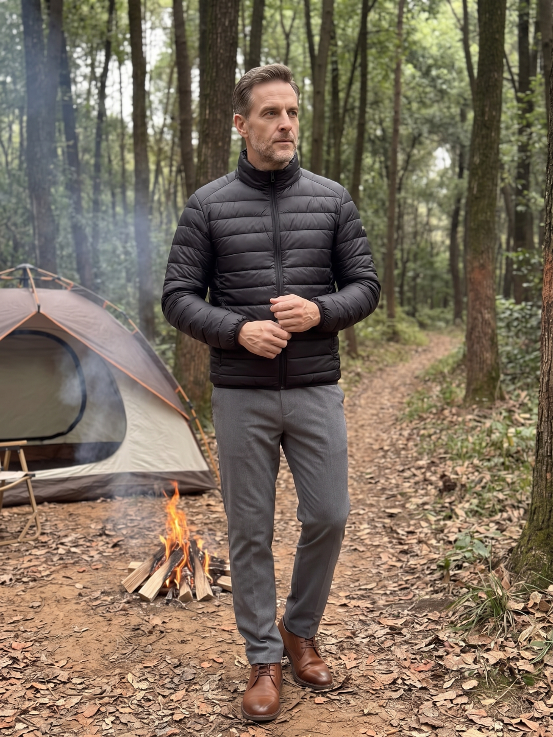 Stand Collar Packable Black Puffer Jacket