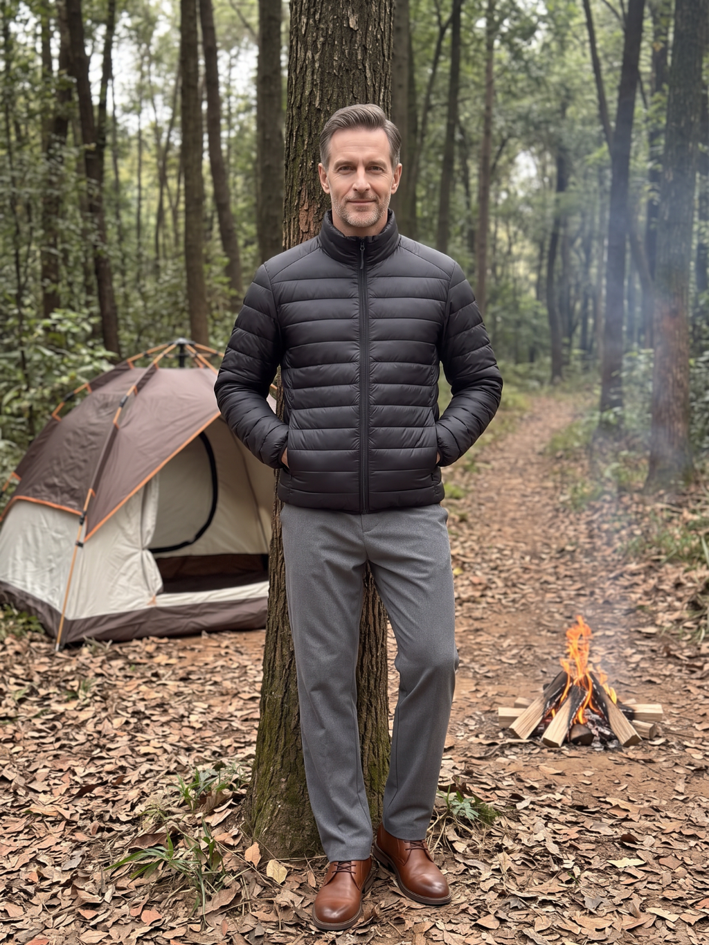 Stand Collar Packable Black Puffer Jacket