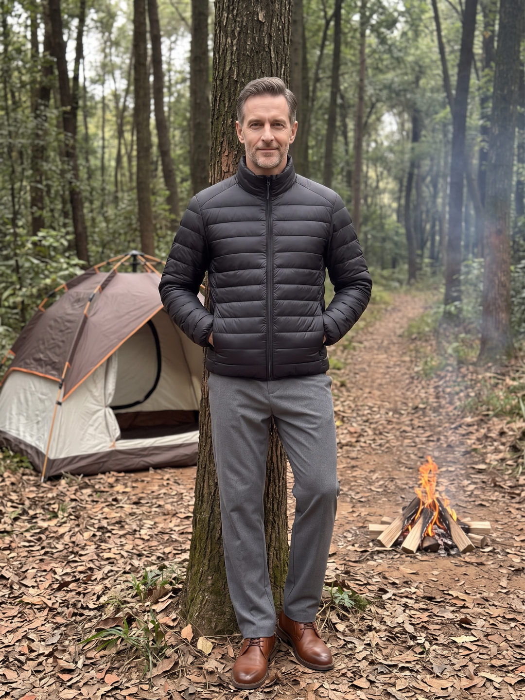 Stand Collar Packable Black Puffer Jacket