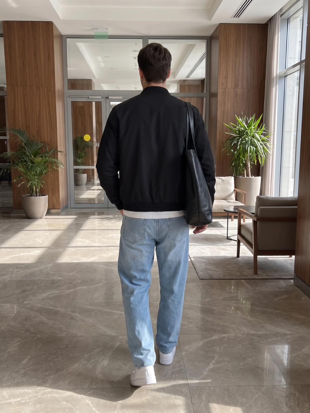 Sleeve Pocket Ribbed Trim Black Bomber Jacket
