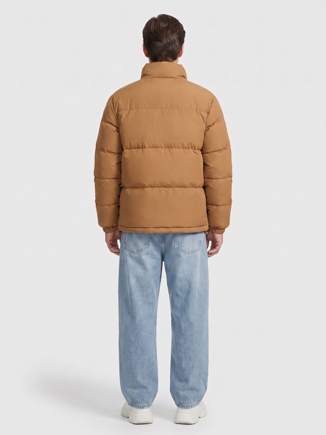 Boxy Stand Collar Brown Puffer Jacket