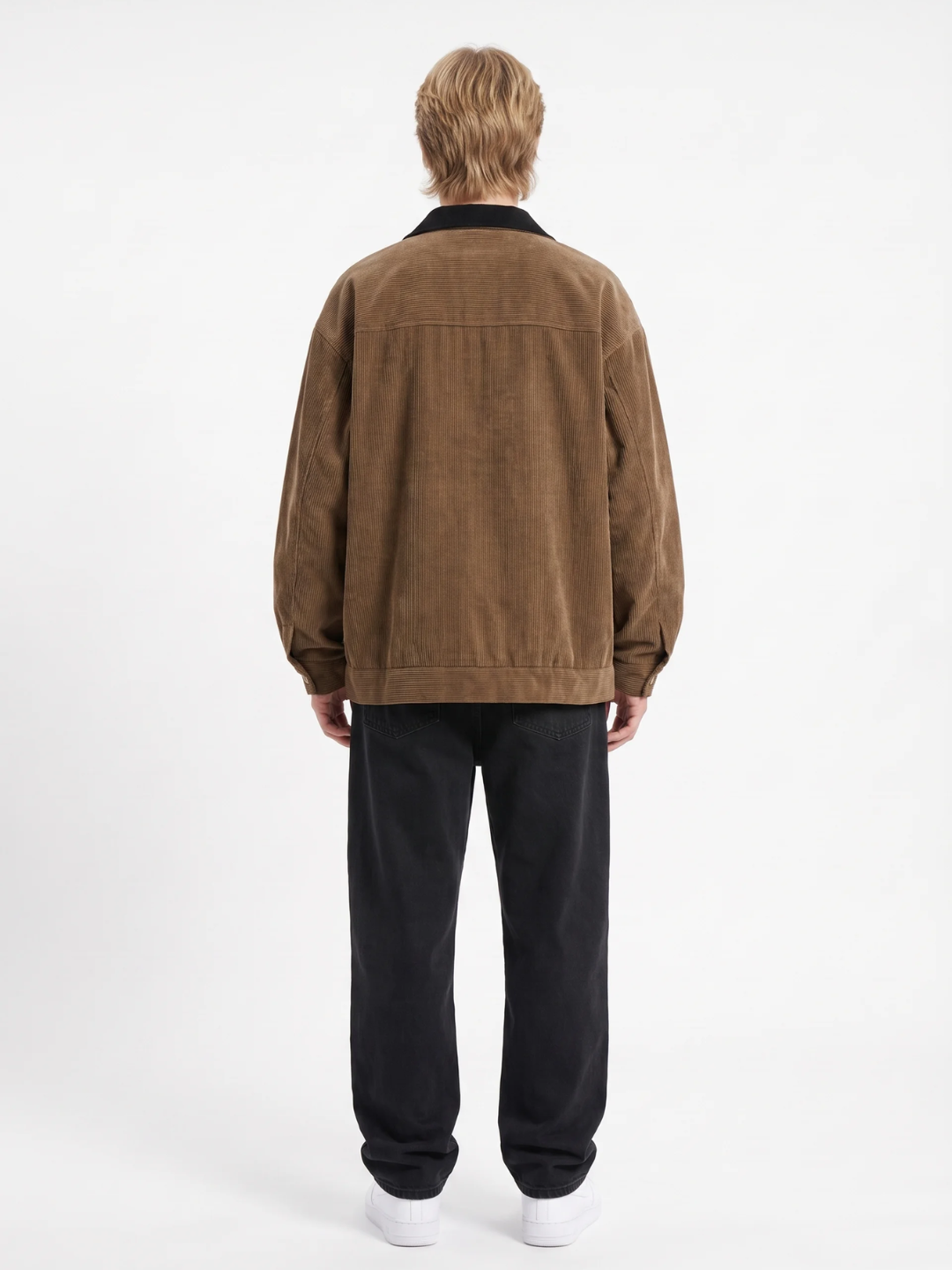 Contrast Collar Oversized Corduroy Zip Jacket