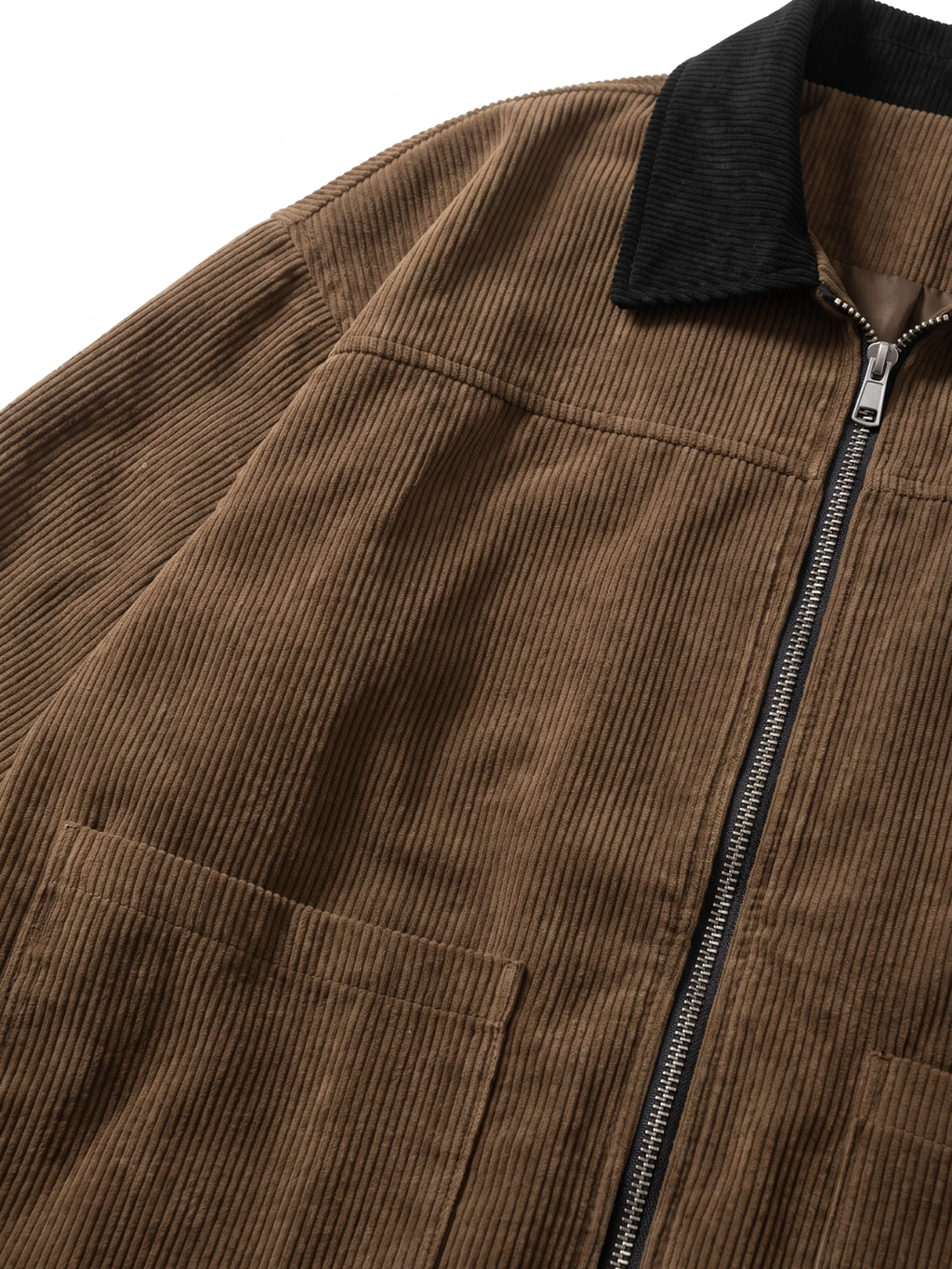 Contrast Collar Oversized Corduroy Zip Jacket