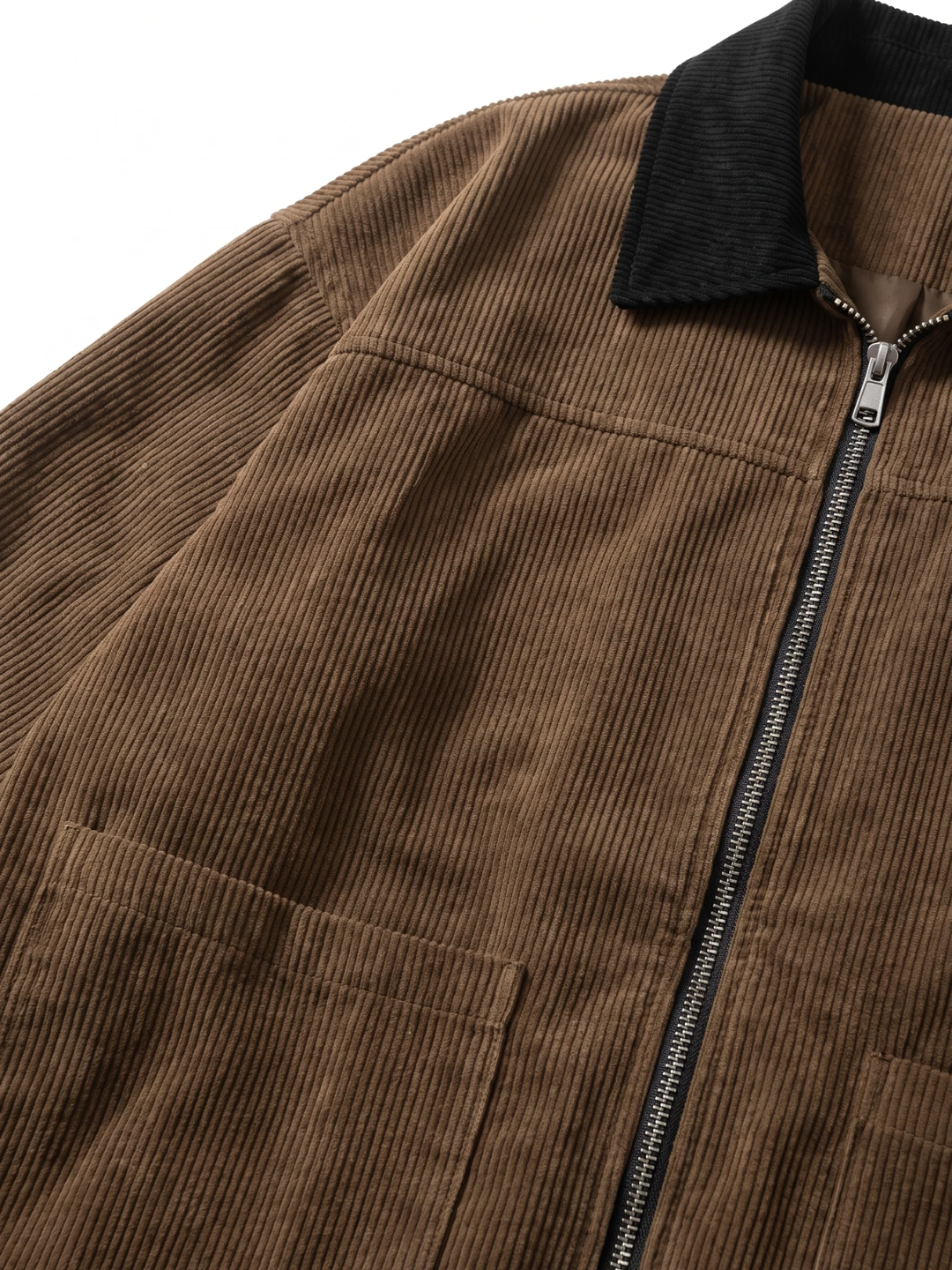 Contrast Collar Oversized Corduroy Zip Jacket
