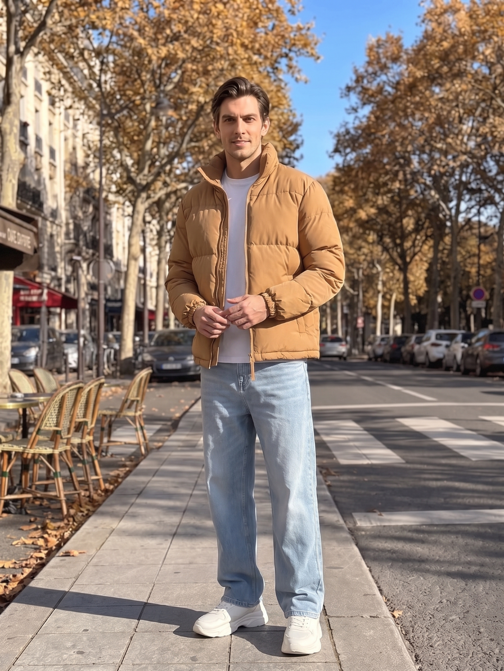 Boxy Stand Collar Brown Puffer Jacket