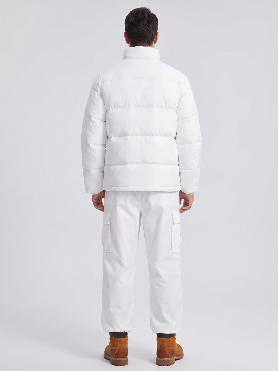 Snap Collar Boxy White Puffer Jacket