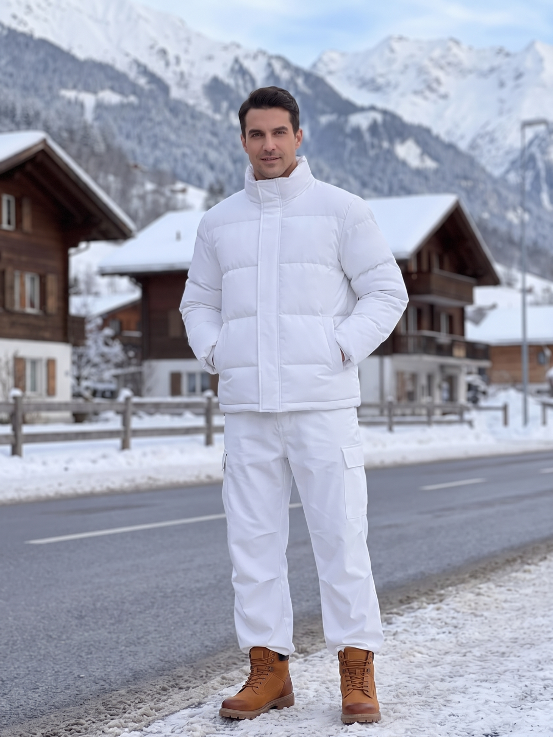 Snap Collar Boxy White Puffer Jacket